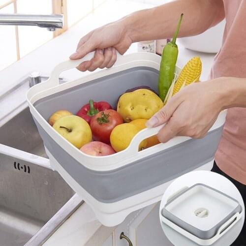 Foldable Drain Basket Portable Outdoor Travel Camping Vegetable Fruit Folding Bucket Multifunction Washbasin Home Cleaning Tools