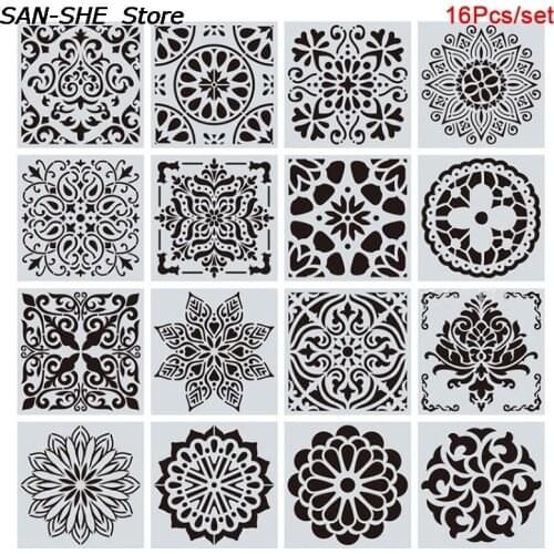 16pcs/set Mandala Stencil Drawing Template Ruler Stencils For Painting Board DIY Album Decor