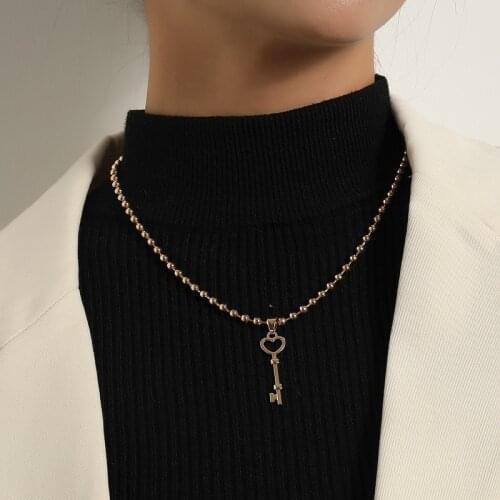 Punk Hiphop Style Key Pendant Necklaces for Women Trending Beads Chains Geometric Colar Sweater Chain Necklace Jewelry Gift