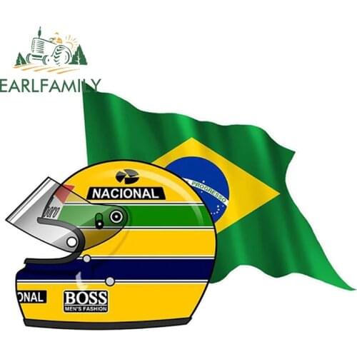 EARLFAMILY 13cm x 9.3cm Ayrton SENNA FLAG BRAZIL Helmet Left Sticker Funny Car Styling Vinyl Decals Bumper Window Car Stickers