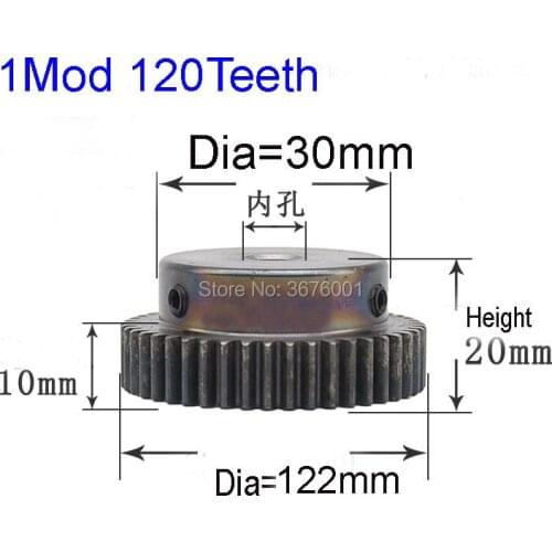 Module1.0 120T Teeth Spur High precision Gear Rack and Pinion rack gear 45# Steel 8/10/12mm Bore Mod