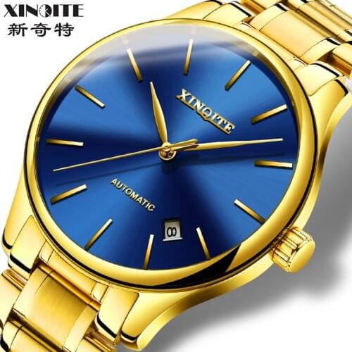 XINQITE Gold Man watch 2019 brand luxury Mechanic Watches Stainless Steel Waterproof Automatic Watch mechanical watch