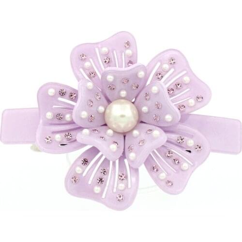 Pearl Ponytail Hair Clip - Flower Hair Barrettes Accessory for Women Girl Rhinestone Hair Jewelry Ornament for Braids Tiara