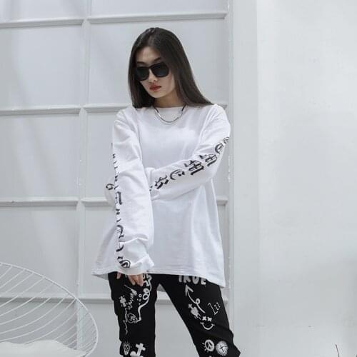 White orange long sleeve T-shirt backing shirt round neck loose size women spring and summer bright new Yamamoto style dark