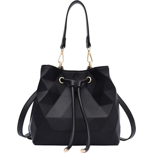 New Rhombus Geometric Crossbody Bag for Women Large Capacity Drawstring Bucket Bag Ladies Solid Handbag Fashion Shoulder Bag