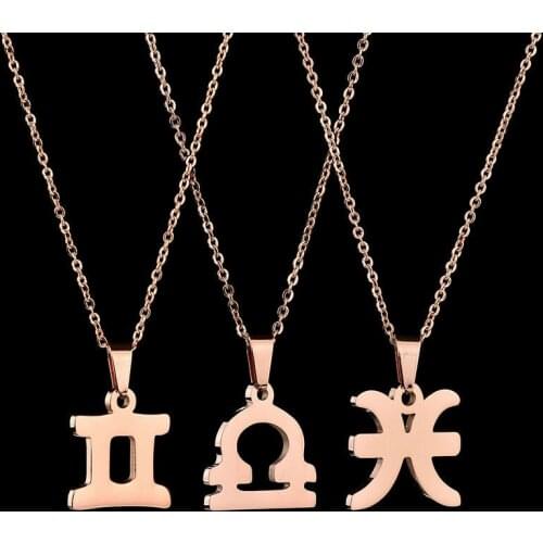 KARAIRIS 12 Constellation Stainless Steel Necklace For Women Zodiac Cancer Aries Taurus Rose Gold Silver Color Pendant Necklaces