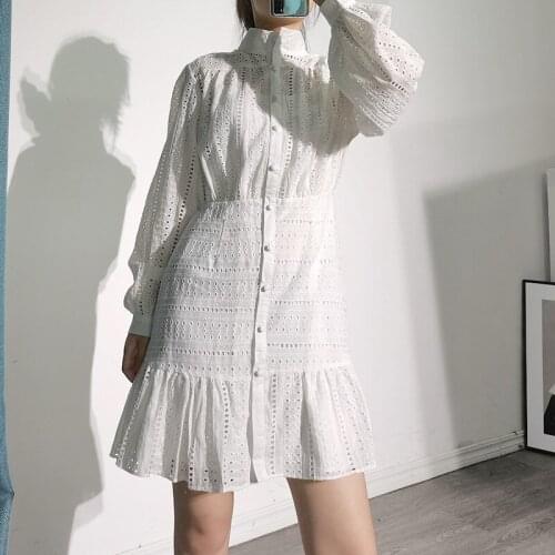 Women White Color Dresses Retro Lantern Sleeves Good Quality Vintage Casual Srteetwear Punk Dress Vestidos Clothes