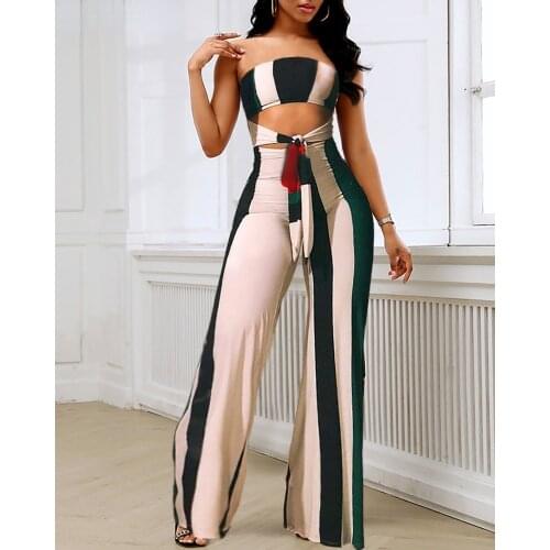Striped Colorblock Cutout Bandeau Jumpsuit Women 2021 new fashion