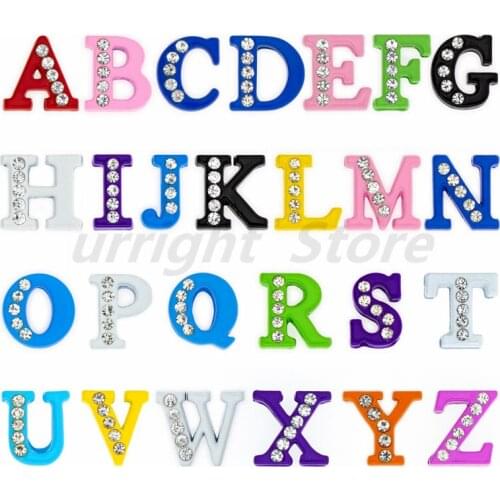 1pc A-Z Colorful Rhinestone English Letter Alphabet Internal Dia: 8mm Slide Letter Charms Fit DIY Key Chain Bracelet Pet Collar