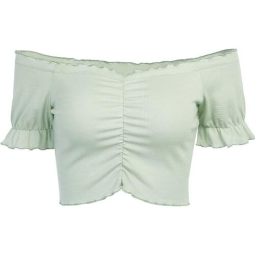 2021 Summer New Sexy Tops Women Slim Short Sleeve Slash Neck T-shirt Solid Color Female Expose Navel