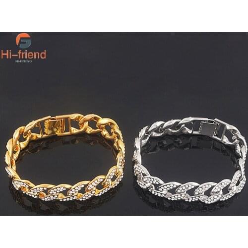 2021 Fashion Trends Rhinestone Shiny Cuban Bracelet Men Hip Hop Street Iced Out Bling Gift Jewelry