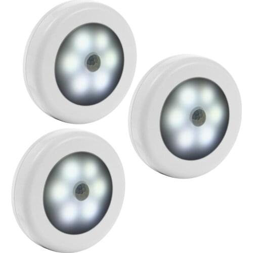 3pcs 6LED Sensor Night Light Battery Powered PIR Infrared Motion Sensor Lamp Magnetic Infrared Wall Lamp Cabinet Stairs Light