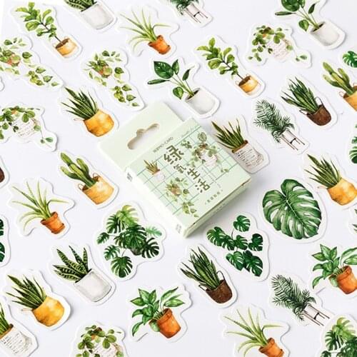 45Pcs Green Life Decorative Sticker Books Scrapbooking DIY Note Paper Sticker Flakes Stationary Office Accessories Art Su