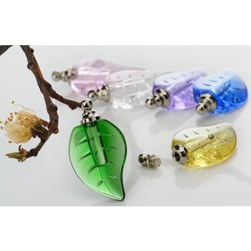 5pcs/lot Crystal plant leaf Vial Pendant miniature empty wishing bottles SCREW top perfume oil bottle name on Rice art