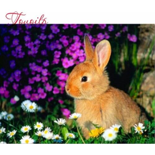 Diamond Painting Flower Rabbit Cross Stitch Kits Diamond Embroidery Cube Rhinestone Cross Diamond Picture Cute Rabbit