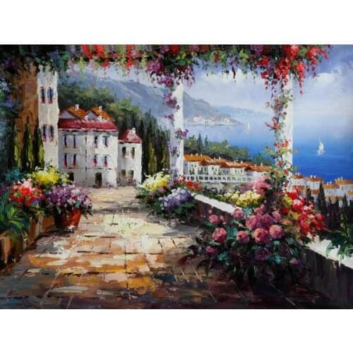 Free shipping impressionist mediterranean landscape oil painting canvas printings on canvas wall art decoration picture