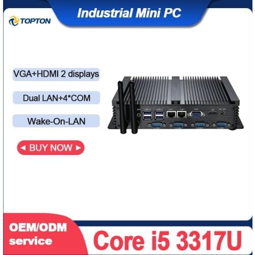 Fanless Industrial 2*Lans Mini PC Windows XP/7/10 Intel i5 3317U 1037U 1007U 4*RS232 Desktop Mini Computer 300M Wifi HDMI+VGA