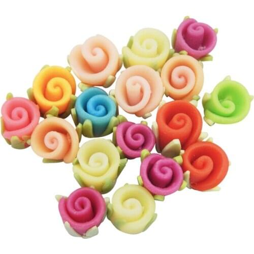 Julie Wang 20PCS Rose Beads Polymer Clay Flower Spacer Beads Random Color Necklace Bracelet Jewelry Making Accessory