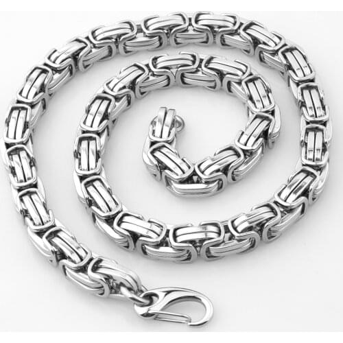 8/12/15mm Wide Mens Silver Color Byzantine Chain 316L Stainless Steel Necklace Box Chain Customised Fashion Jewelry 7-40"