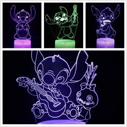 Disney Cartoon 3D LED Night Light Stitch Acrylic 3D Illusion LED Table Lamp Colourful NightLight Bedroom Decor Lighting Kid Gift