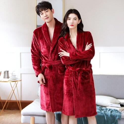 Robe Womens Pajamas Winter Flannel Couple Sleepwear Robes Long Sleeve Nightgown Mens Home Clothes Bride Bathrobe Dressing Gowns
