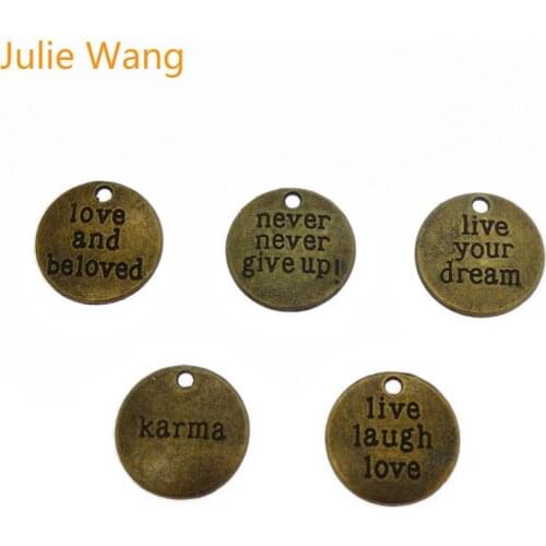 Julie Wang 10PCS Alloy Mixed Inspiration Aphorism Antique Bronze Charms For Neckalce Pendant Findings Jewelry Making Accessories