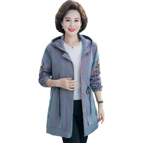 Korean Style Elegant Mother Women Spring Trench coat Plus size Loose Thin Ladies Coats Fashion Female Autumn Windbreaker OK776