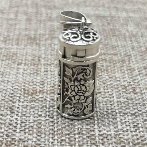025 Sterling Silver Cylinder Locket Pendant with Rose Flower Prayer Wish Memory Box for Necklace