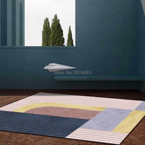 Fashion Simple Geometric Pink Blue Gold Stitching Living Room Bedroom Bedside Carpet Floor Mat Customization