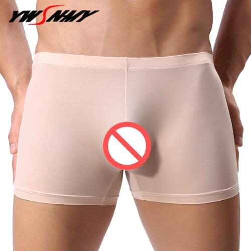 Mens Seamless Underwear BoxersShorts Ice Silk Transparent Sexy Boxers Solid Color Breathable Comfort Hombre Underpants Male European Size Boxer homme panties