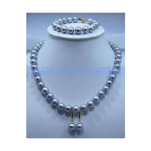 10-11mm yellow white black pink purple Freshwater pearl necklace bracelet set 925r