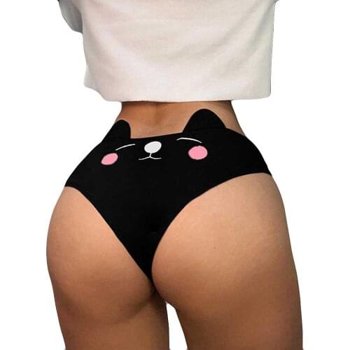 Womens Underwear Cotton Sexy Funny Cat Ear Lingerie High Waist G-string Sexy Panties Briefs Comfortable T string Thongs Female