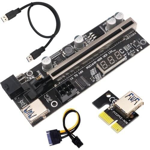 New Version PCIE Riser 1x to 16x Graphic Extension with Temperature Sensor for Bitcoin GPU Mining Powered Riser Adapter Card