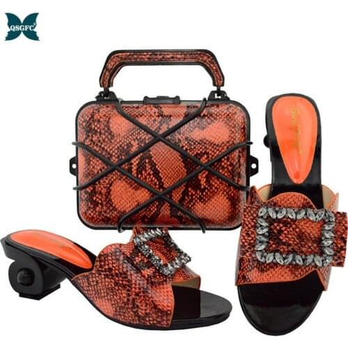 Newest African Women Matching Italian Design Orange Shoe and Bag Set for Wedding Ladies Shoes with Matching Bag For Wedding