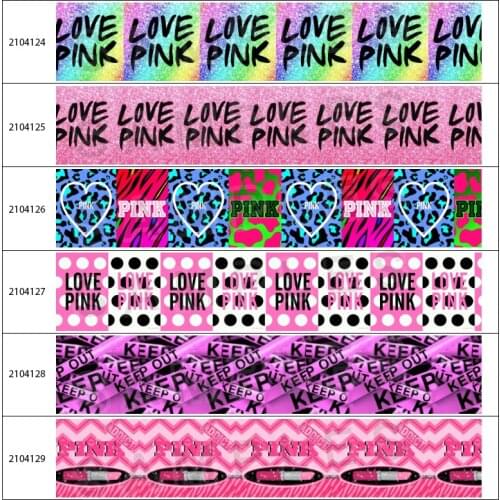 New 10yds Love PINK Pattern Printed Grosgrain/Satin Ribbon