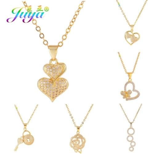 Juya New Gift Jewelry Supplies Micro Pave Zircon Love Heart Pendant Necklace For Women Girl Wedding Christmas Party Jewelry
