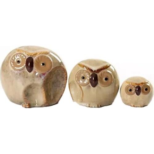 3pcs/set Creative Porcelain Owl Figurines Abstractive Ceramics Mother Father and Baby Statue Decoration Craft Gift AA