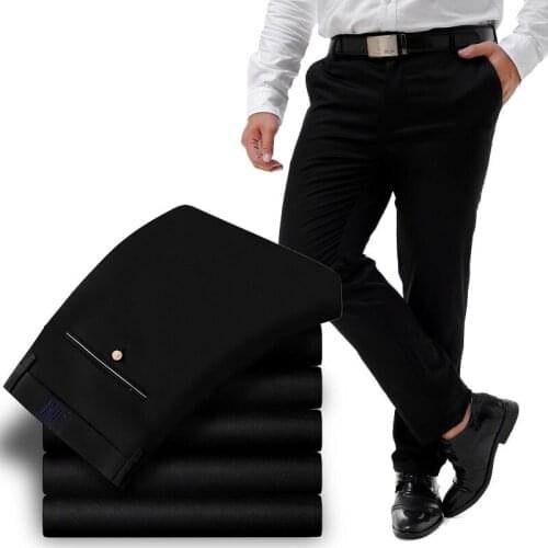Autumn Winter Pants Men Business Casual Pants Elasticity Plus Size 50 52 Fat Long Trousers Mens Bottoms Pure Color Black