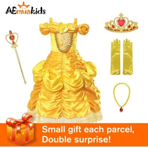 Summer Cosplay Party Dress Beauty and the Beast Princess Belle Halloween Costume Girls Model Show Photography Dress Kid Clothes