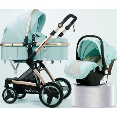 Luxury 3 in 1 Baby Stroller High Landscape Baby Stroller 3 in 1 Travel Pram Reversible Baby Trolley Pink Stroller with Car Seat
