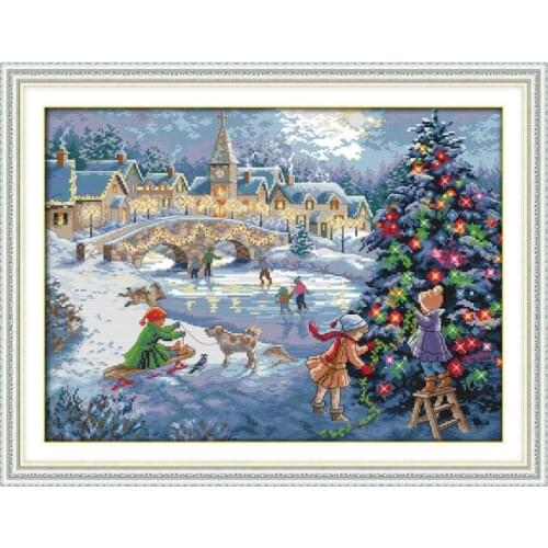 A Christmas Celebration Joy Sunday Cross Stitch Kits Printing 14CT 11CT Counted Cross Stitch Handmade Embroidery Needlework Sets