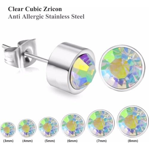 LUXUSTEEL earings 2020 Gold Round Cubic Zirconia 6Pairs Box Earring Sets Christmas Gift Stainless Steel Wholesale Earrings Gift