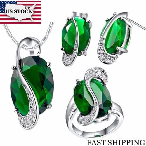 US STOCK Uloveido Bridal Wedding Jewelry Sets Crystal Fashion Earrings Ring Necklace Sets for Women Bridesmaid Jewellery T472