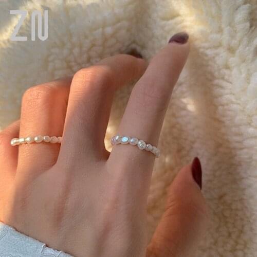 ZN Fashion Minimalist Personality Multi Beaded Pearl Ring Elegant Women Korean style Natural Freshwater Pearl Geometric Rings