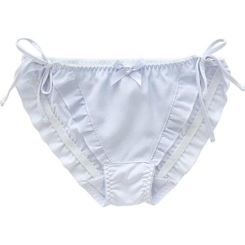 Tie Version Ruffles Trim Women Panties Underwear Milk Silk Briefs Cute Girls Intimates 5 Colors