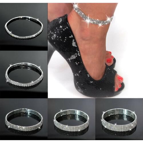 Stretchy 1-5 Rows Bracelet Anklet Ankle chain Diamante Rhinestones Anklet Foot chain Ankle leg bracelet For Women Gift