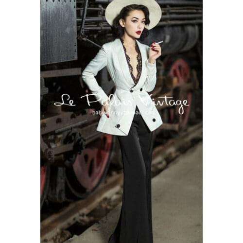 FREE SHIPPING Le Palais Vintage elegant classic slim waist skirt lace suit jacket smoking suit