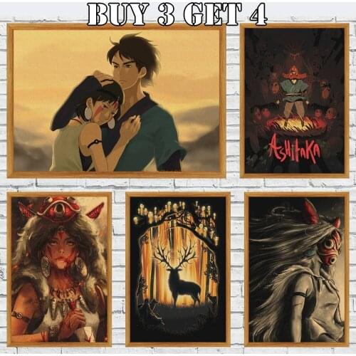 Hayao Miyazaki Mononoke Hime Roadside Shop Vintage Bar Cafe Art Home Decorating Painting Living Room Bedroom Wall Stickers
