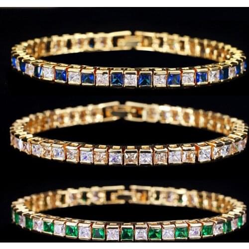 Wah Mei Cubic-Zirconia Jewelry Square Chain Bracelet CZ Stone Brass High Qulaity