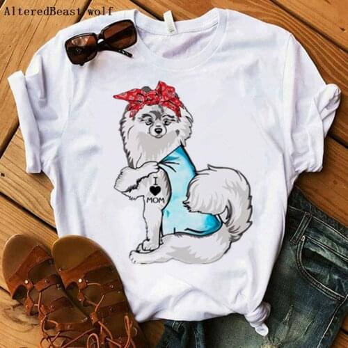 Pomeranian I Love Mom Tshirt Women Harajuku Mama Bandana T-shirt Tee Top Summer Short Sleeve Female T Shirt Women Clothing 2020